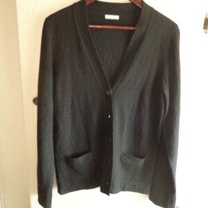 J. Crew 100% Cashmere V-Neck Cardigan Sweater M-L Black Pockets